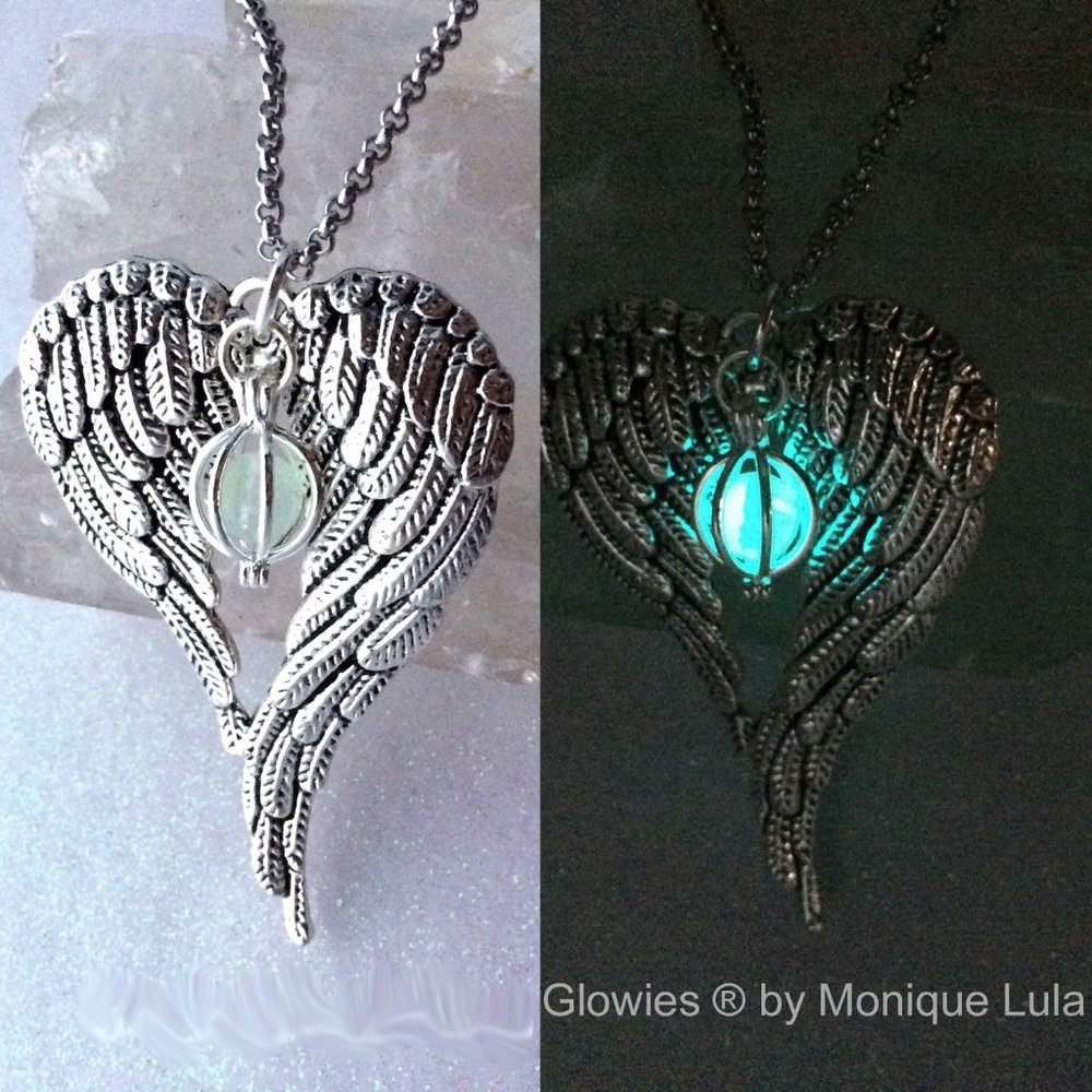 Angel Wings Glow Glass Orb Necklace